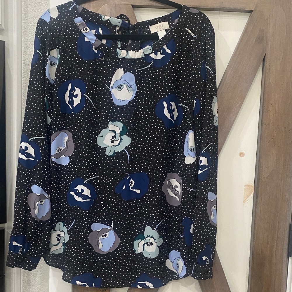 LOFT Black and Blue Floral Blouse